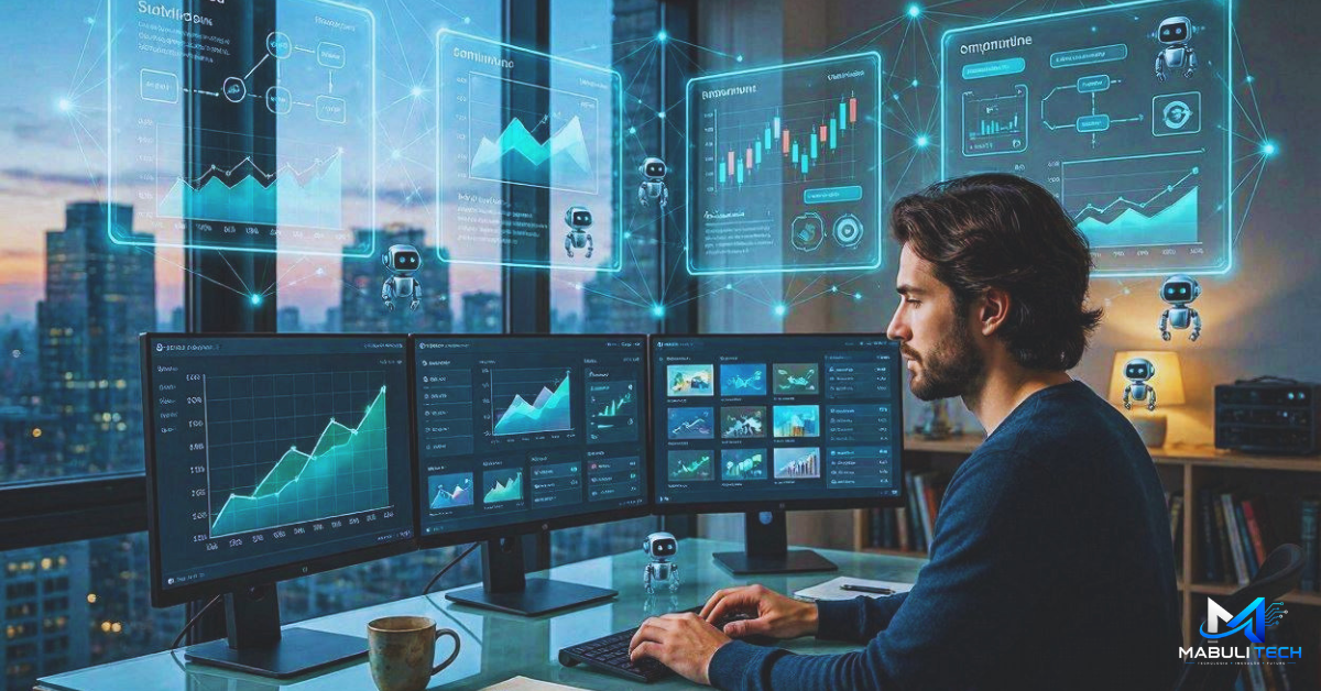 Pessoa trabalhando no computador e aprendendo como ganhar dinheiro com inteligência artificial em 2026.